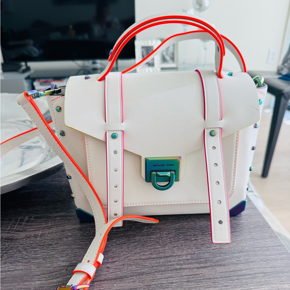 Michael Kors Cream and Neon Orange Satchel~Never Worn